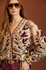 Meisie C&aacute;rdigan jacquard floral Estampado beige