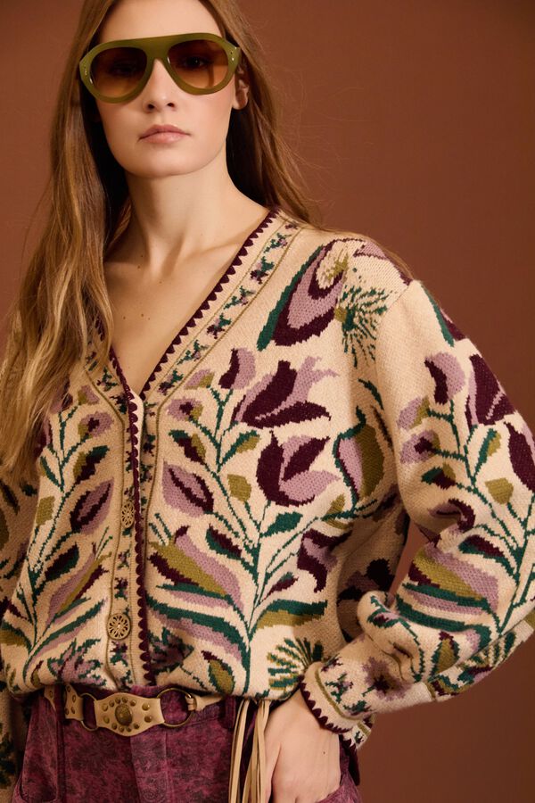 Meisie C&aacute;rdigan jacquard floral Estampado beige