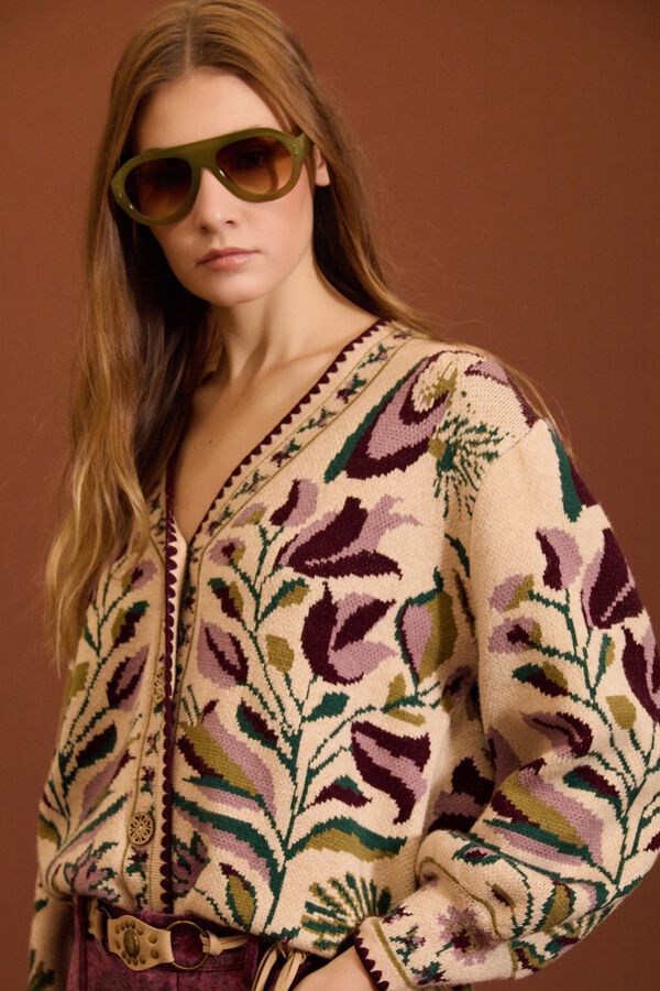 Meisie C&aacute;rdigan jacquard floral Estampado beige