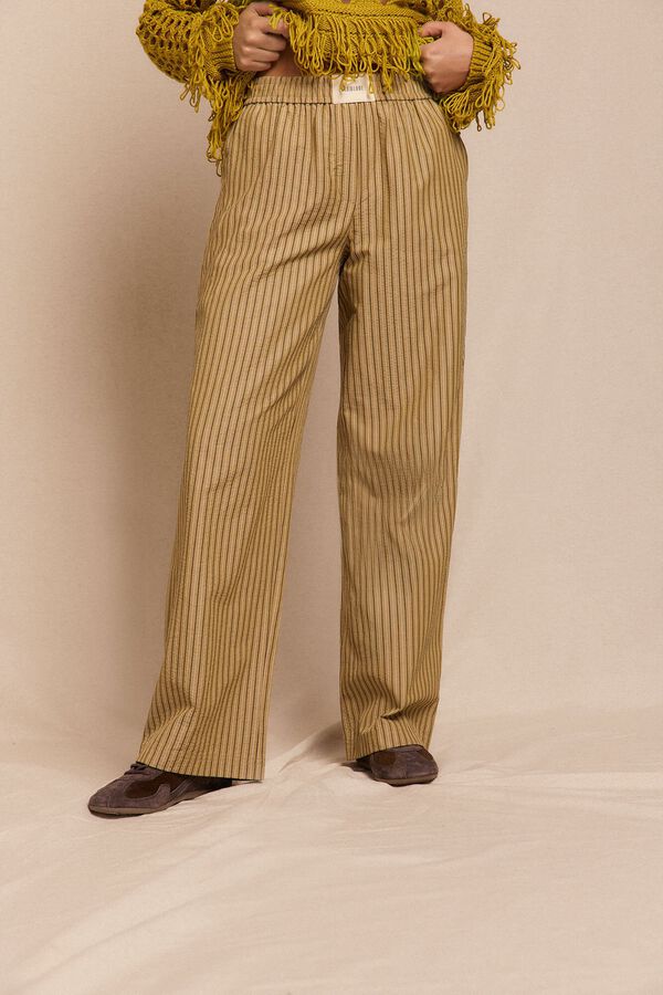 Slowlove Pantalón de rayas pijamero Estampado verde