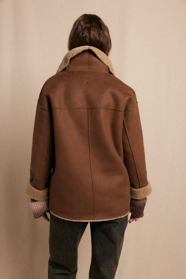 Slowlove Abrigo corto efecto doble faz Beige