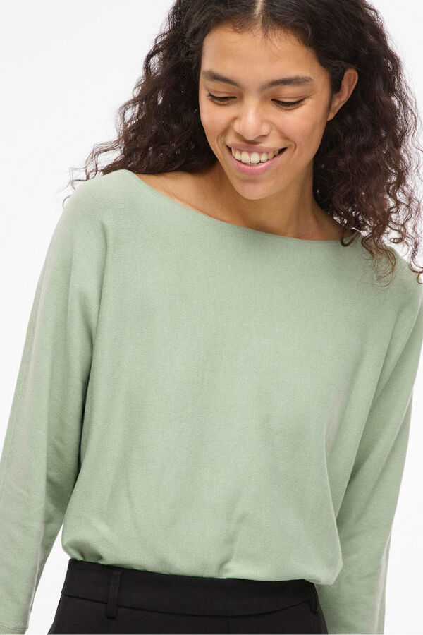 Vila Jersey fino cuello barco Kaki