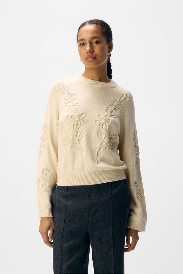 Object Jersey punto bordado flores Beige