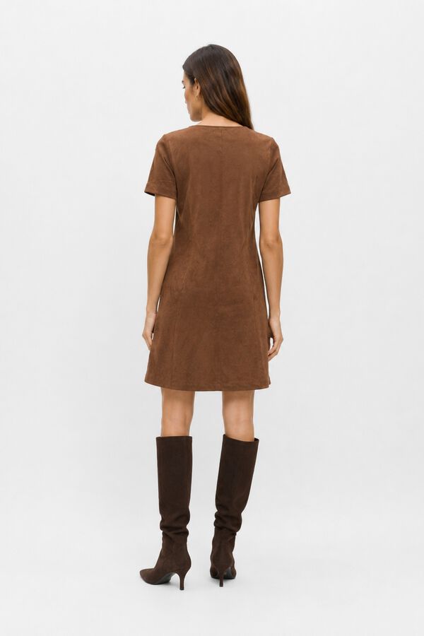 Object Vestido corto efecto ante Marr&oacute;n oscuro