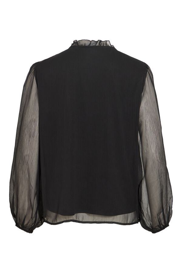 Vila Blusa semitransparente cuello fruncido Negro
