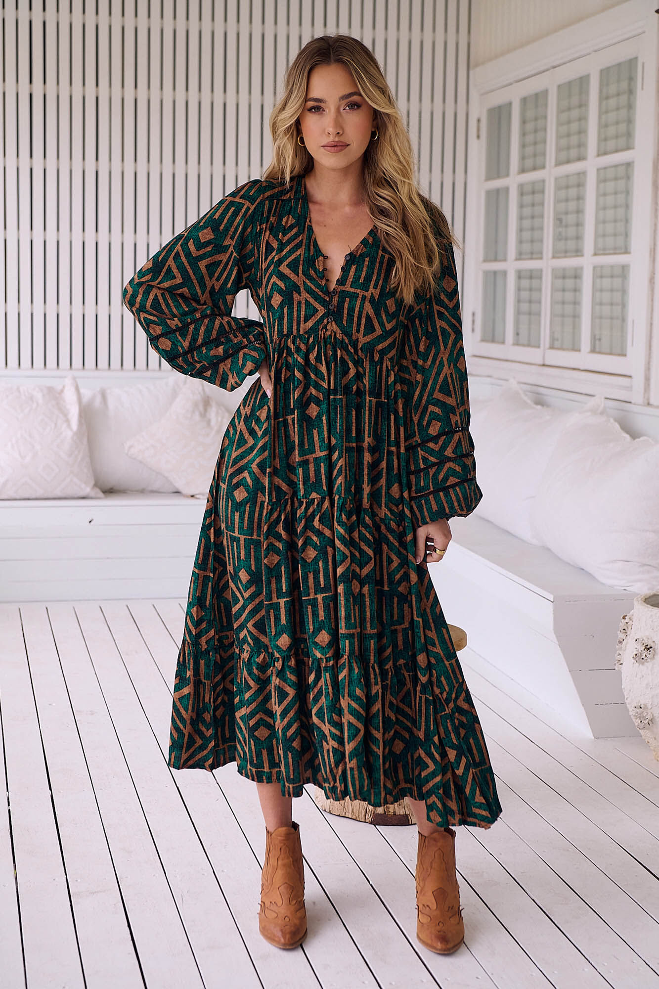 Jaase Vestido midi Eve estampado emerald