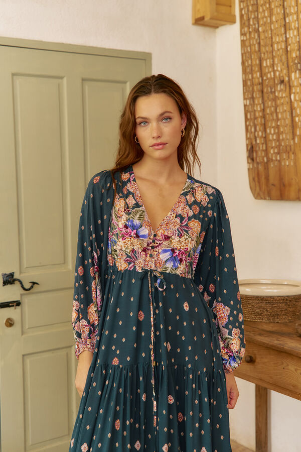 Jaase Vestido largo Teresa estampado Rhubarb Azul