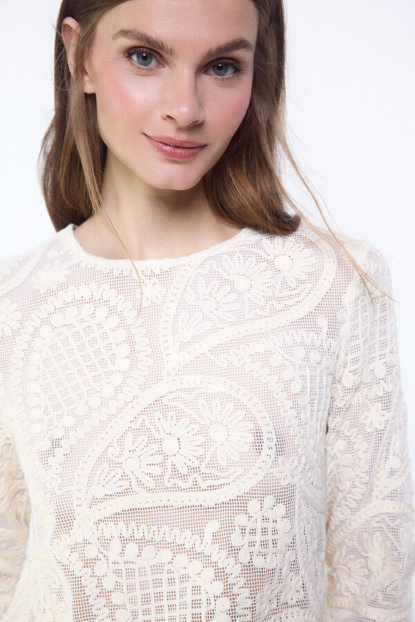 Slowlove Top crochet floral Blanco