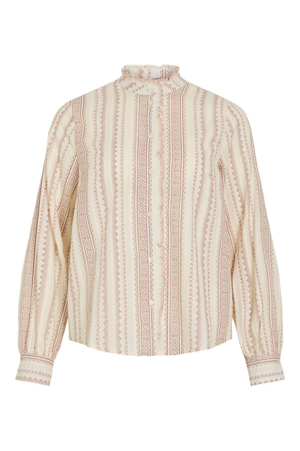 Vila Blusa estampada con cuello volante Beige