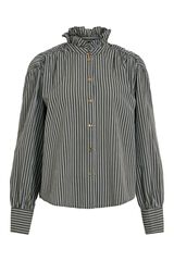 Vila Blusa cuello volante a rayas Verde oscuro