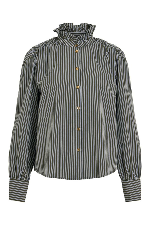 Vila Blusa cuello volante a rayas Verde oscuro