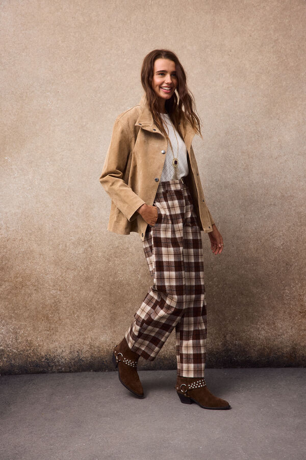 Slowlove Pantal&oacute;n corte barrel de cuadros Estampado marr&oacute;n
