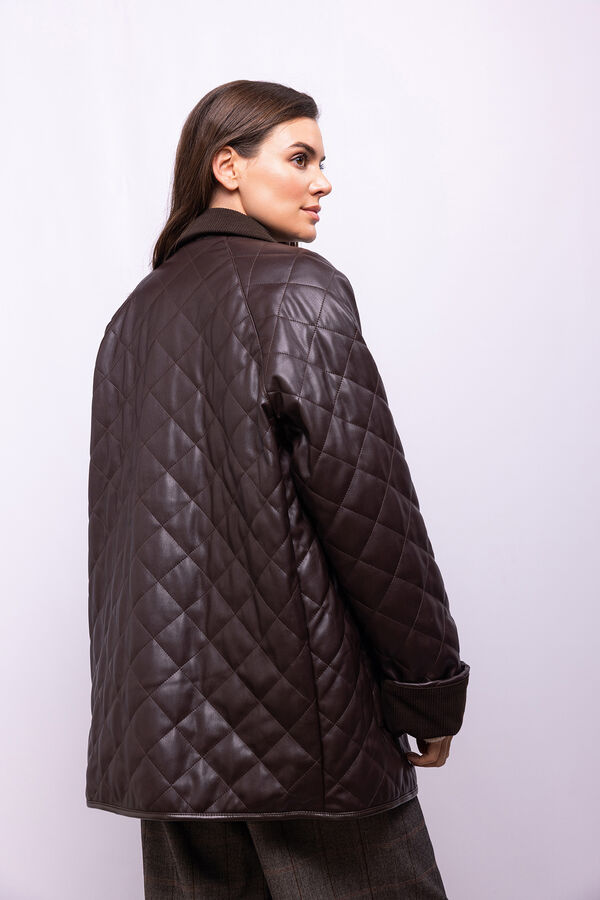 Object Abrigo efecto piel acolchado Marr&oacute;n oscuro