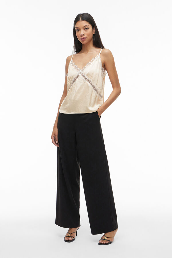 Vila Top lencero con encaje Beige
