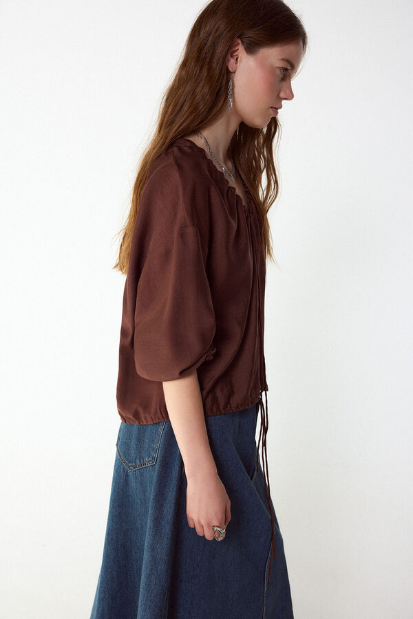 Slowlove Blusa lazadas Marr&oacute;n