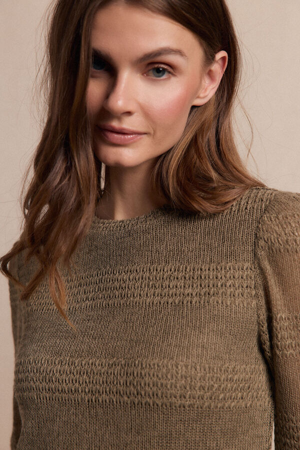 Slowlove Top manga larga estructura rústica Kaki