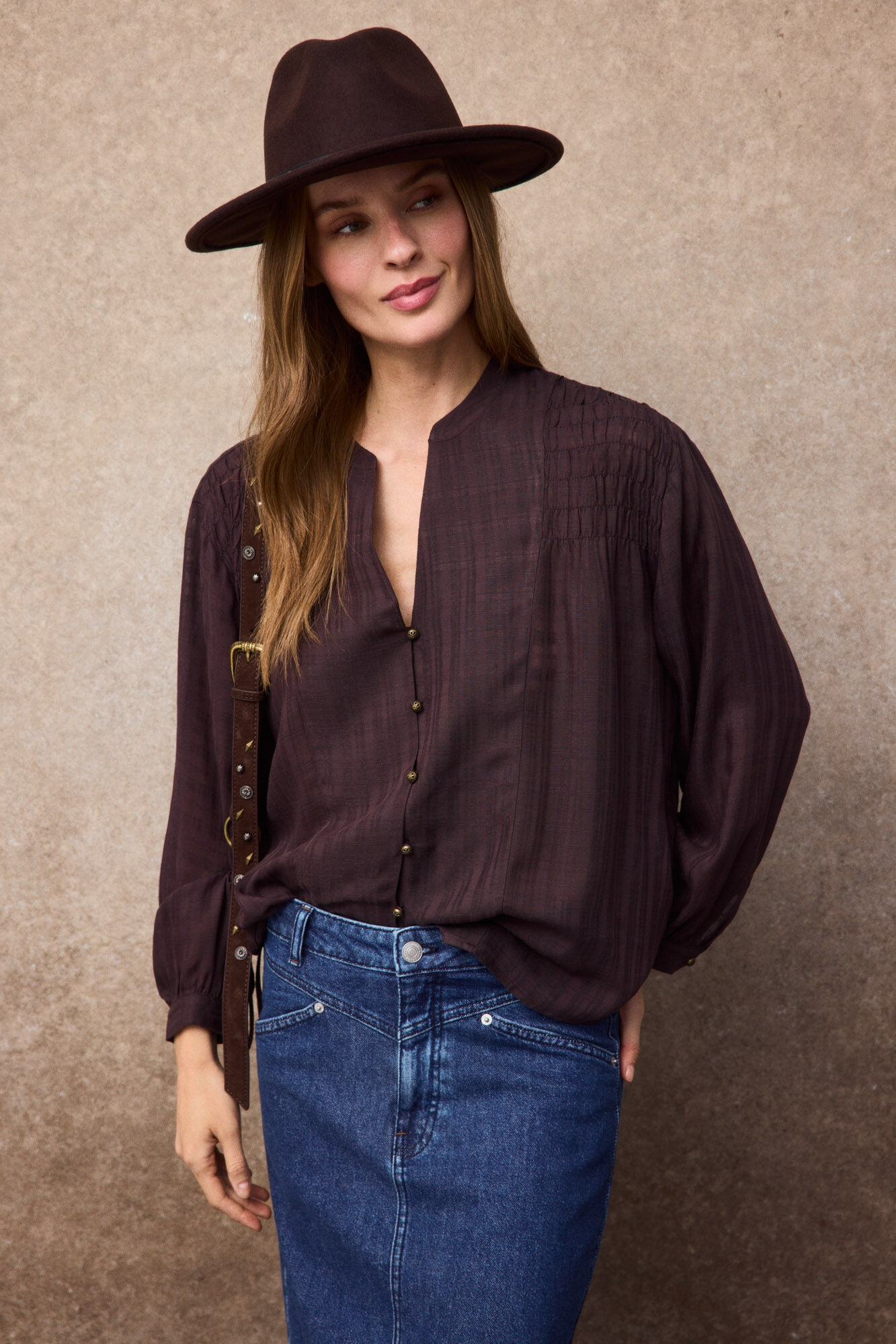 Slowlove Blusa frunce abullonada