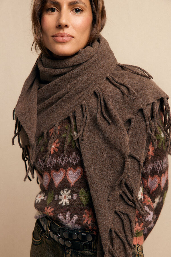 Slowlove Chal grueso flecos Marrón