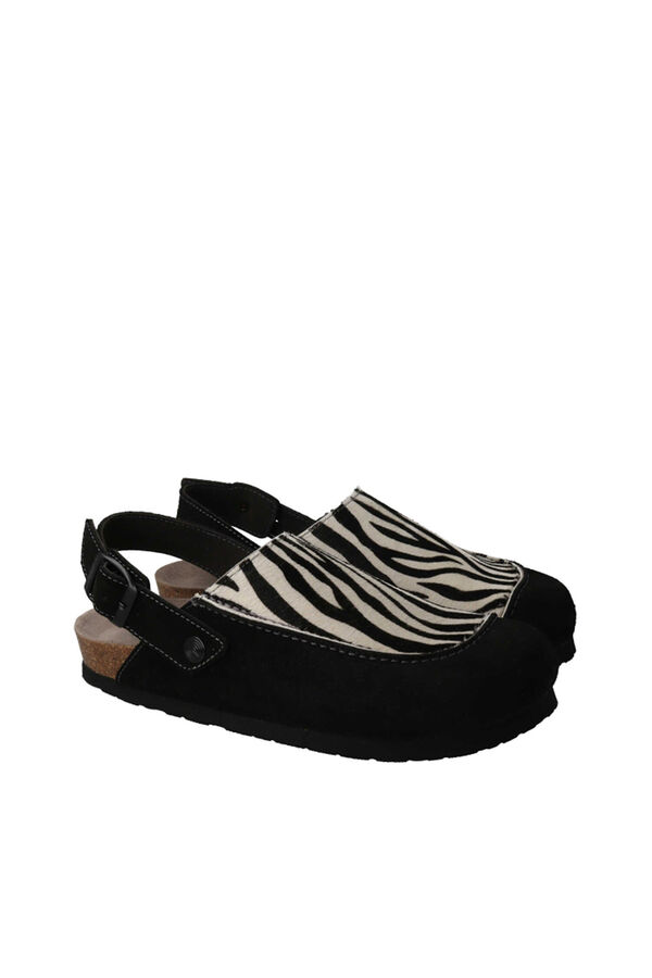 Genuins Zueco piel animal print Negro