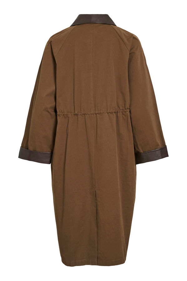 Vila Trench largo con cuello y pu&ntilde;os de polipiel Marr&oacute;n oscuro