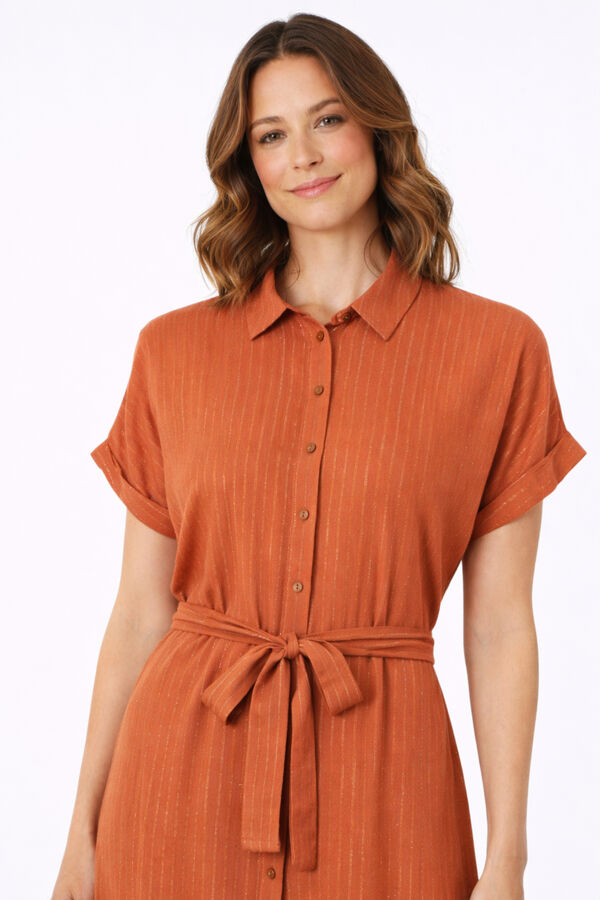 Vila Vestido camisero midi con l&uacute;rex Naranja