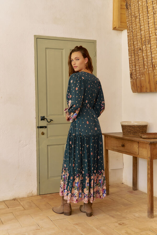Jaase Vestido largo Teresa estampado Rhubarb Azul