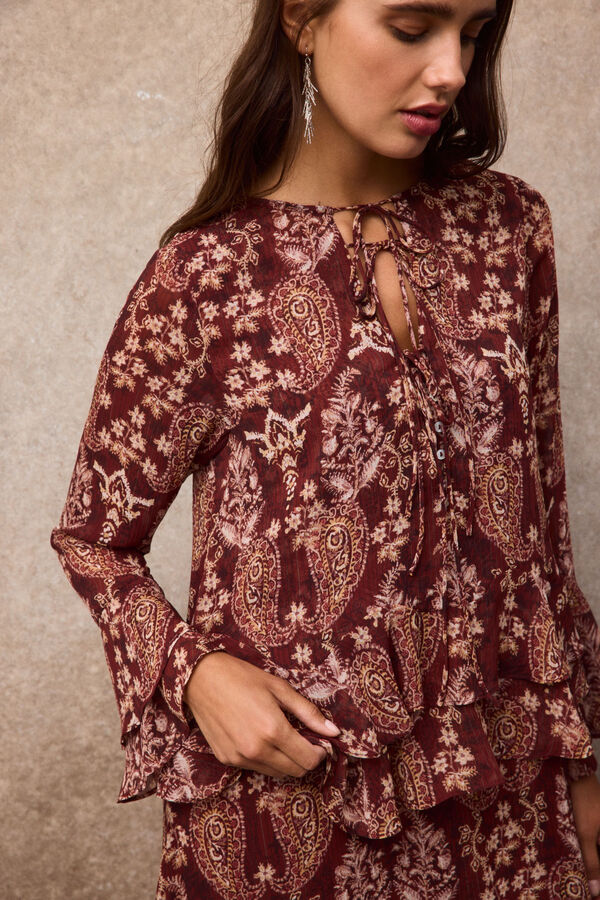 Slowlove Vestido estampado fluido Estampado granate