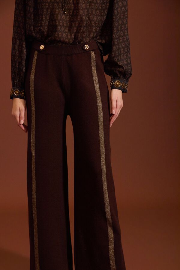 Meisie Pantalones de punto a rayas de lurex Marr&oacute;n oscuro