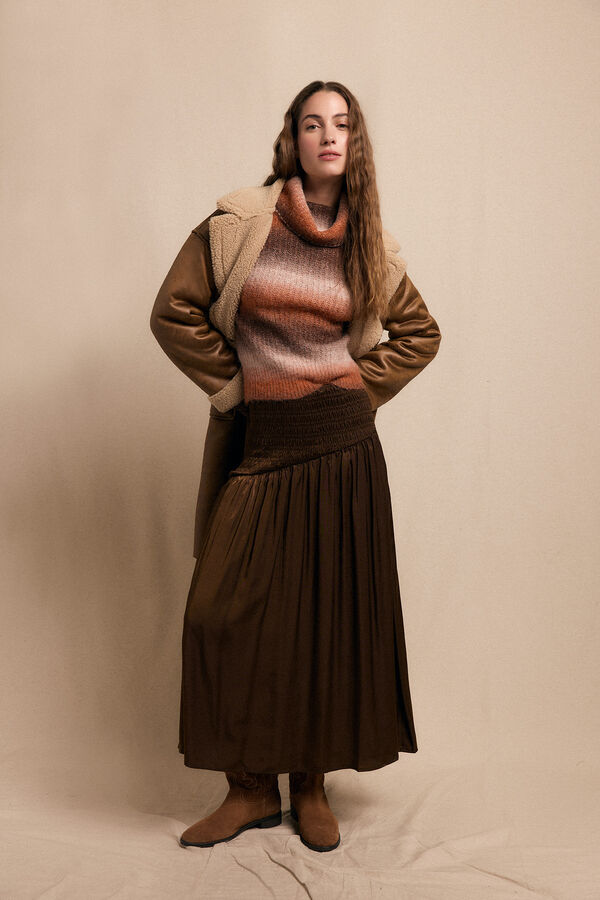 Slowlove Falda midi satinada Marr&oacute;n oscuro