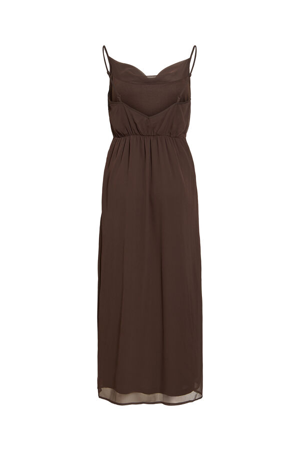 Vila Vestido largo satinado de tirantes Marr&oacute;n oscuro