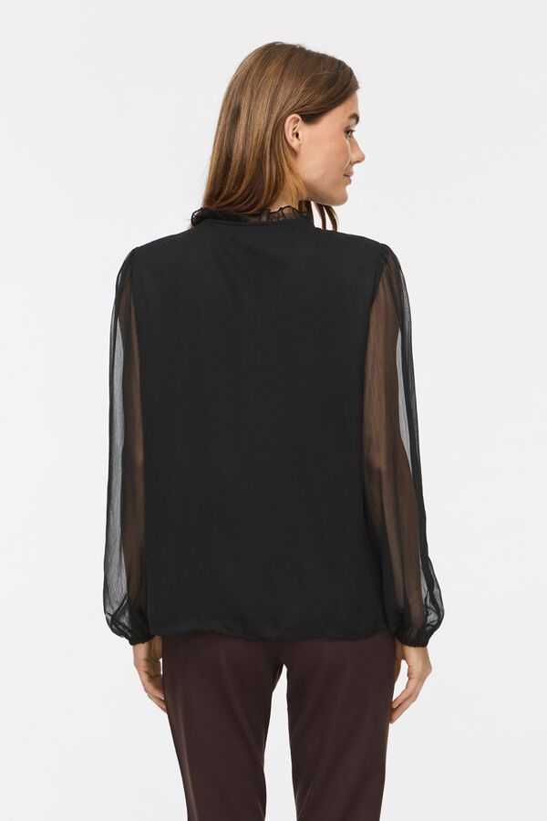 Vila Blusa semitransparente cuello fruncido Negro