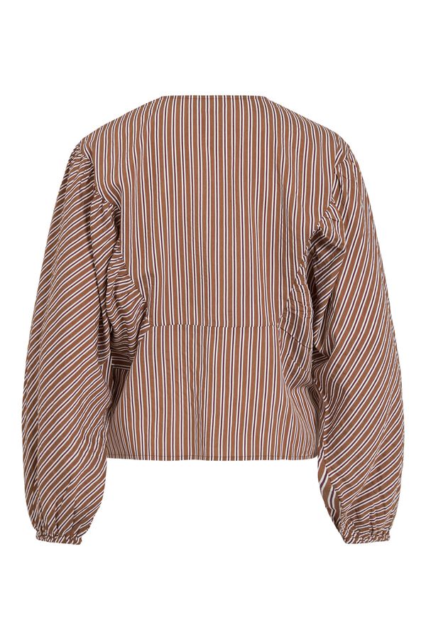 Vila Blusa de rayas con volantes manga larga Marr&oacute;n oscuro