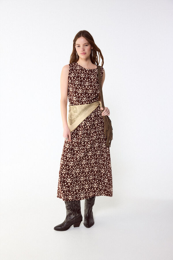 Slowlove Vestido estampado frunce Estampado marr&oacute;n