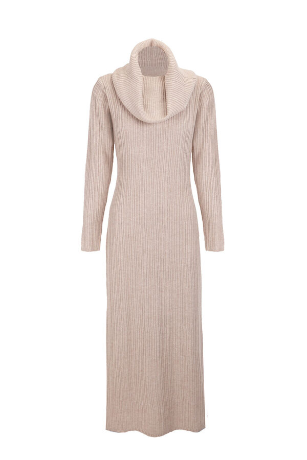 Slowlove Vestido punto cuello amplio Beige