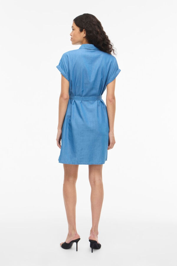 Vila Vestido corto camisero vaquero de Tencel Azul