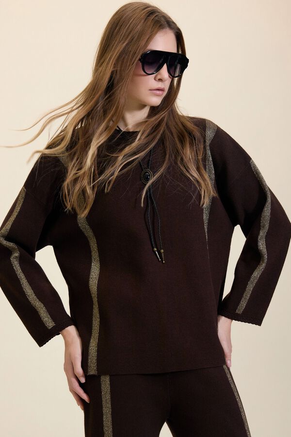 Meisie Jersey con rayas de lurex Marr&oacute;n oscuro