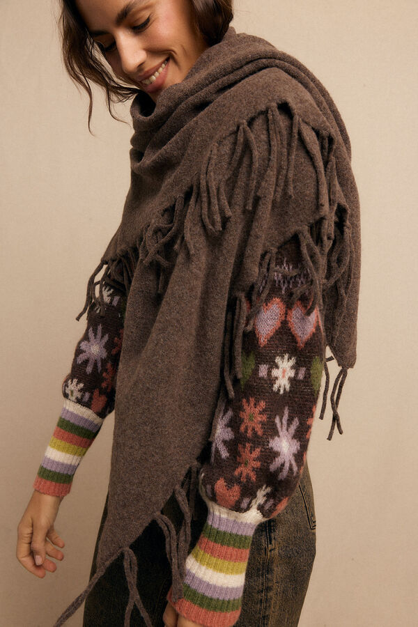 Slowlove Chal grueso flecos Marrón