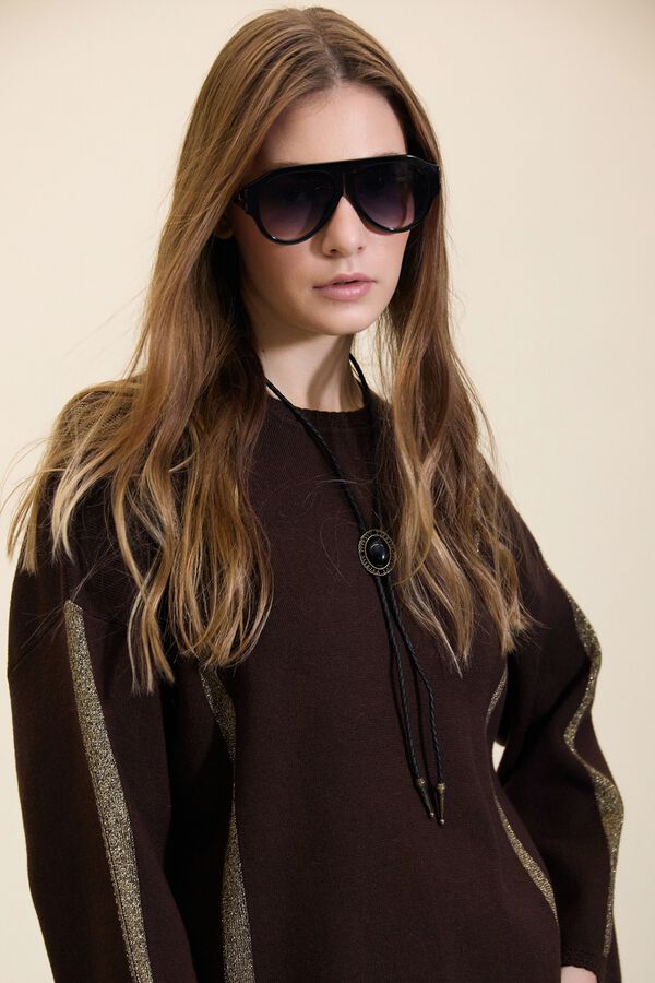 Meisie Jersey con rayas de lurex Marr&oacute;n oscuro