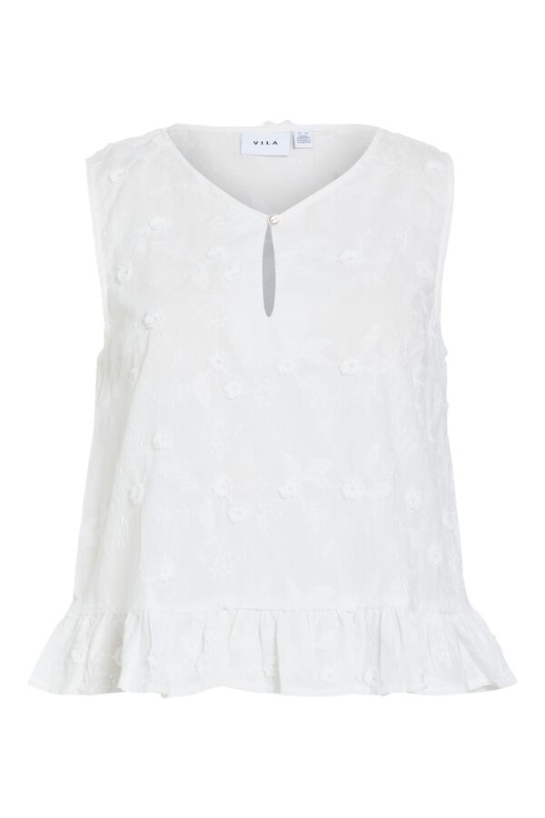 Vila Blusa de algod&oacute;n org&aacute;nico con flores bordadas Blanco