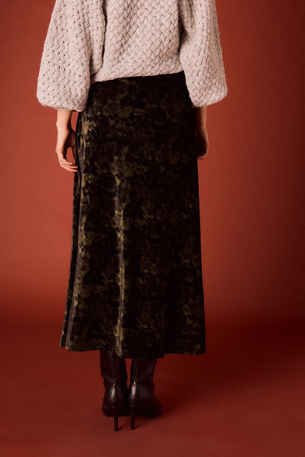 Slowlove Falda midi de terciopelo tie dye Negro