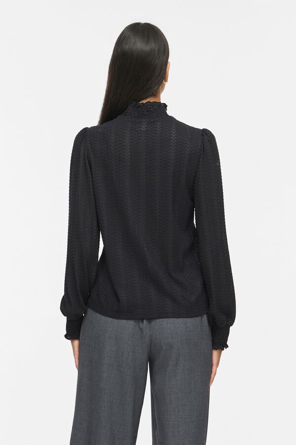 Vila Blusa texturizada de cuello alto Negro