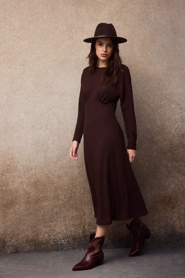 Slowlove Vestido estructura manga murci&eacute;lago Marr&oacute;n oscuro
