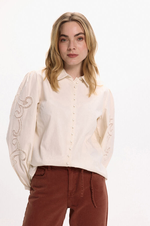 Vila Camisa con calados de algod&oacute;n org&aacute;nico Beige