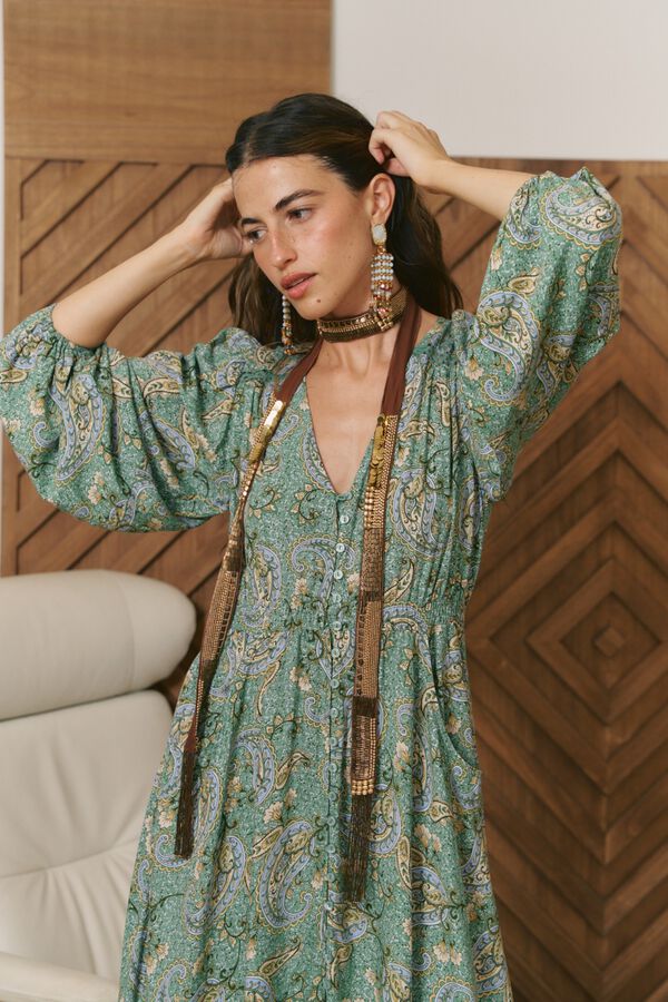 Jaase Vestido maxi Carmen Estampado verde