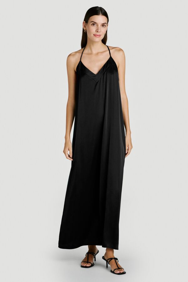 Vila Vestido largo de tirantes con encaje Negro