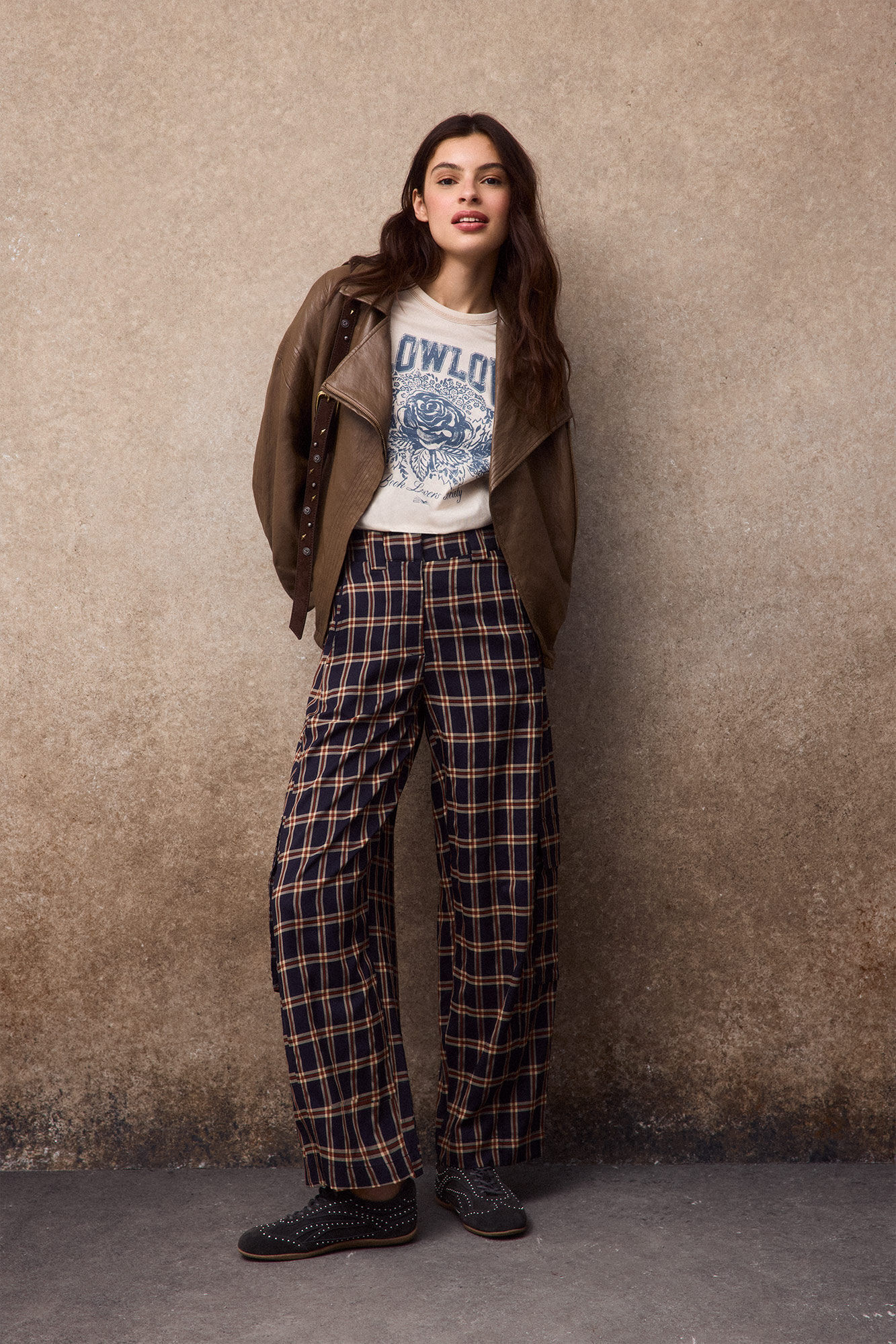 Slowlove Pantal&oacute;n corte barrel de cuadros