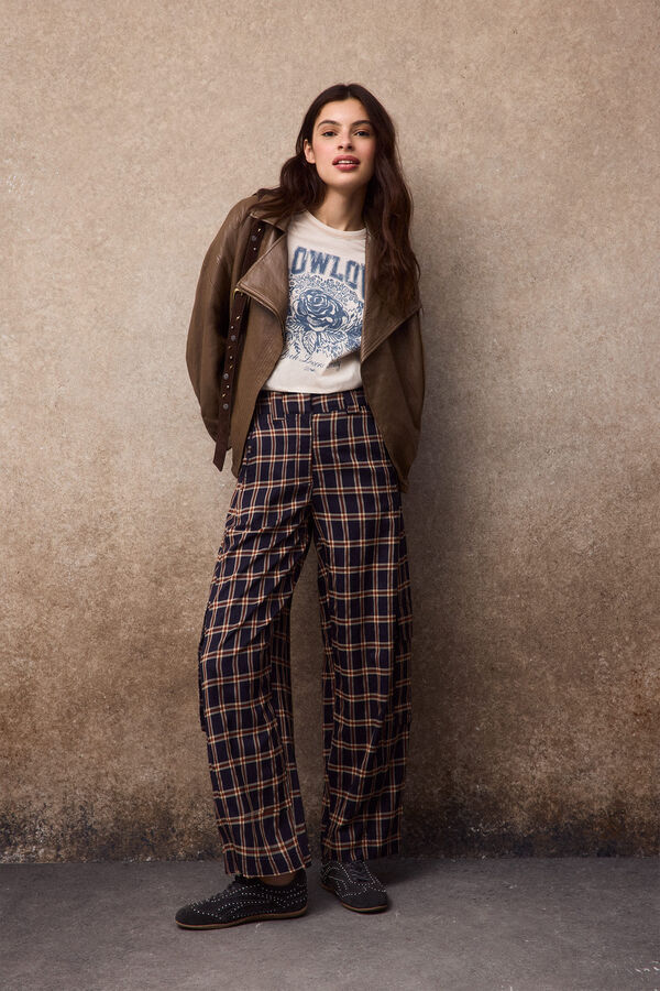 Slowlove Pantal&oacute;n corte barrel de cuadros Verde