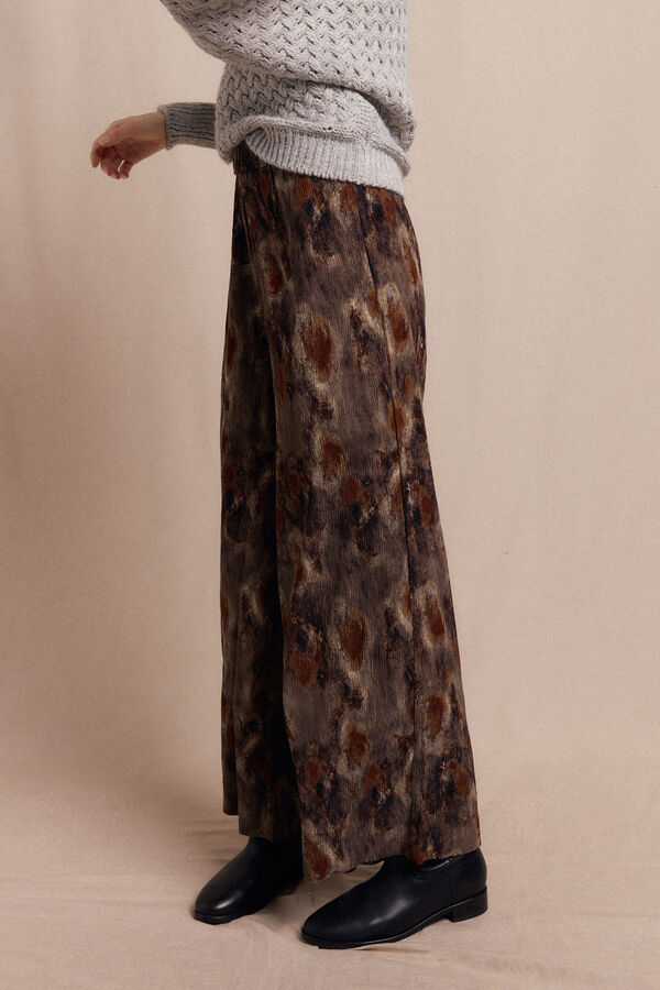 Slowlove Pantalón de estampado plisado. Estampado marrón