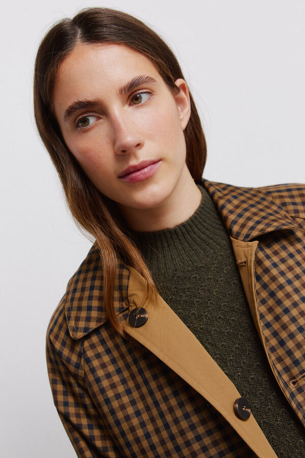 Vila Gabardina larga reversible de cuadros Camel