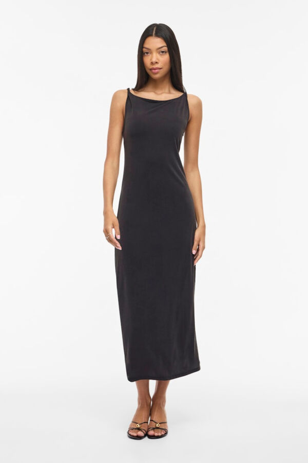 Vila Vestido midi con cuello barco de modal Negro